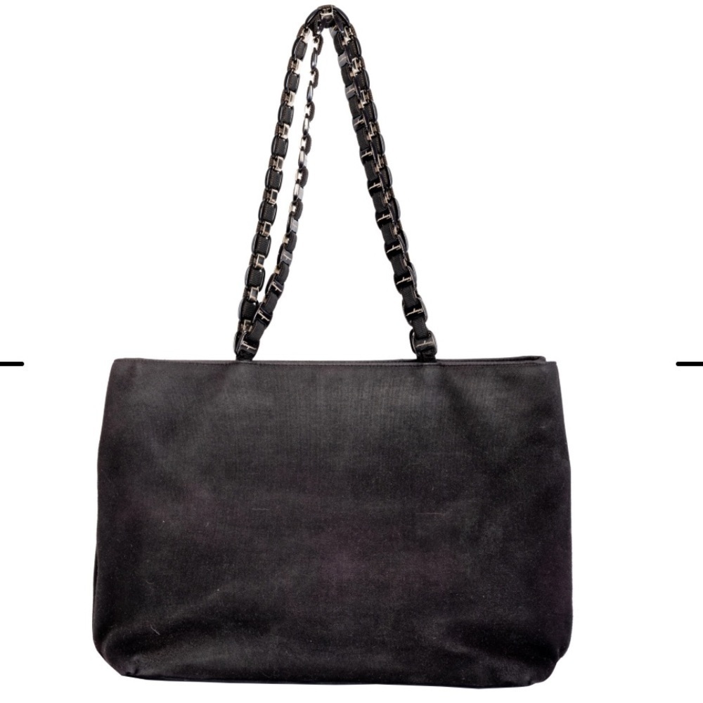 FERRAGAMO VARA BLACK canvas TOTE/SHOULDER BAG chain strap
